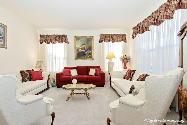 living room featuring carpet floors