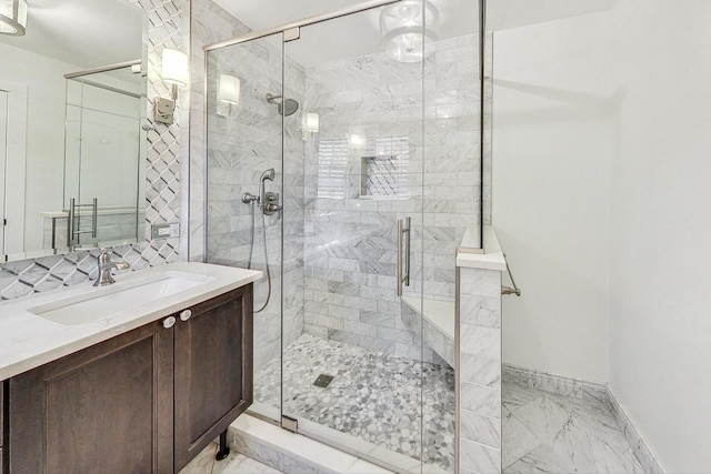 bathroom featuring vanity and walk in shower