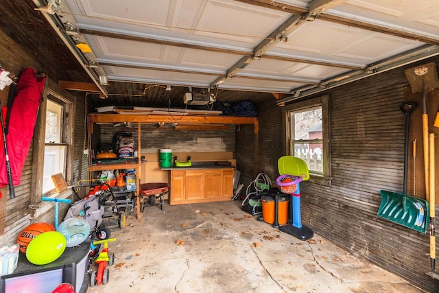 garage with a garage door opener