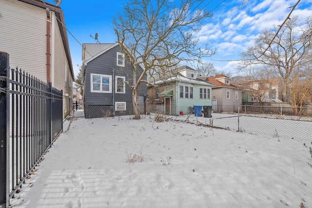 view of snow covered property