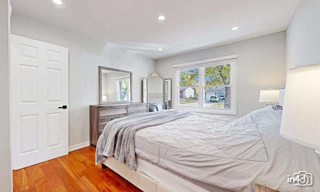 bedroom featuring multiple windows and wood-type flooring