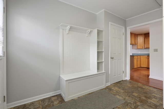 mudroom with crown molding