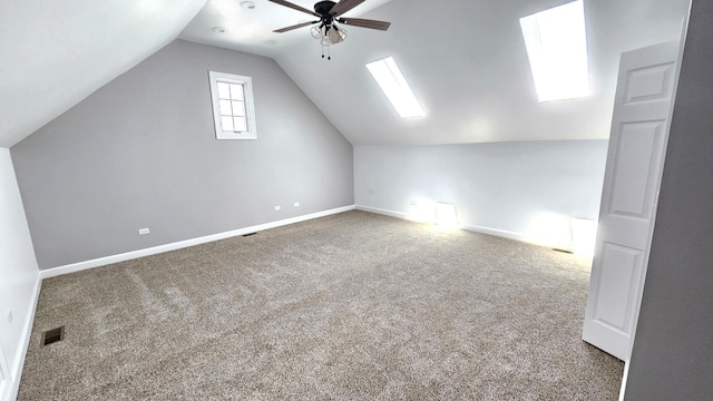 26357 S Lyndsay Dr, Channahon, IL 60410 - additional living space with carpet, ceiling fan, vaulted ceiling, and baseboards