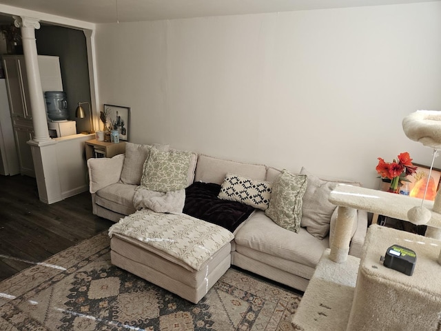 living room with dark wood-type flooring