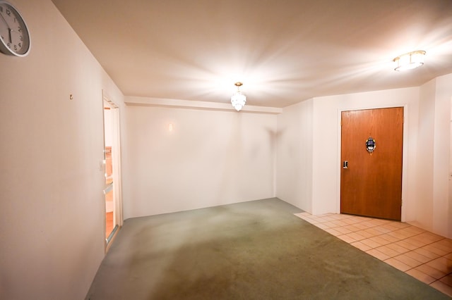 basement with light colored carpet