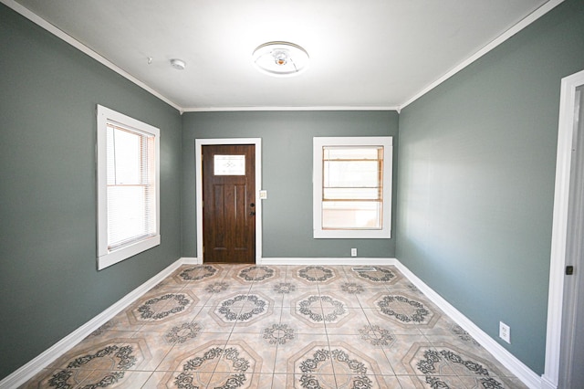 tiled entryway with crown molding