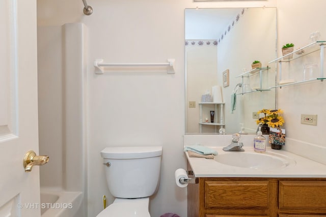 full bathroom with vanity, shower / bathtub combination, and toilet