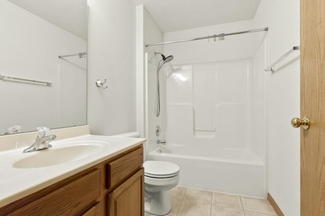 full bathroom featuring vanity, tile patterned floors, toilet, and shower / bath combination