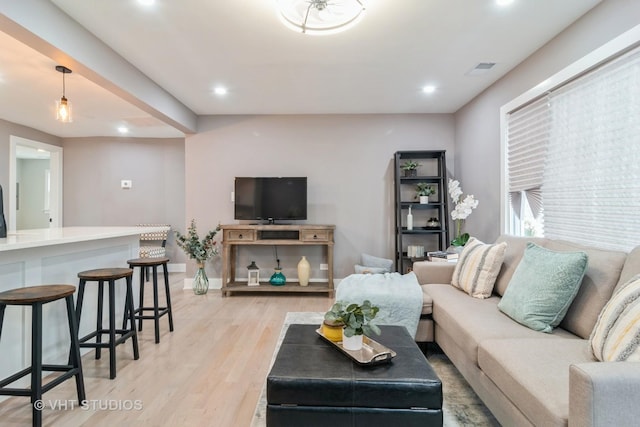 living room with light wood-type flooring