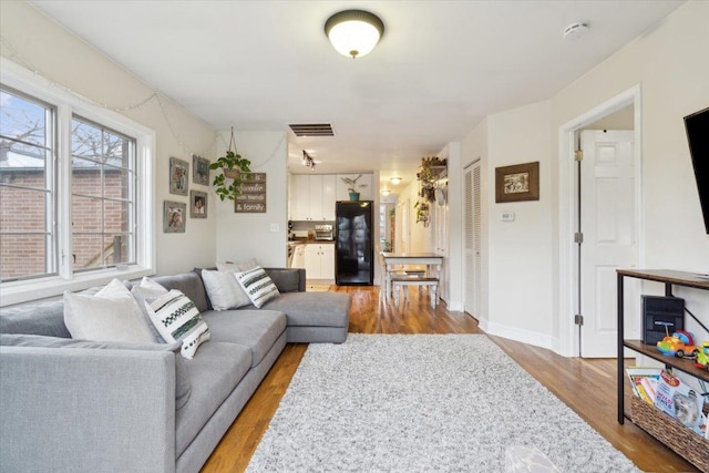 living room with light hardwood / wood-style floors