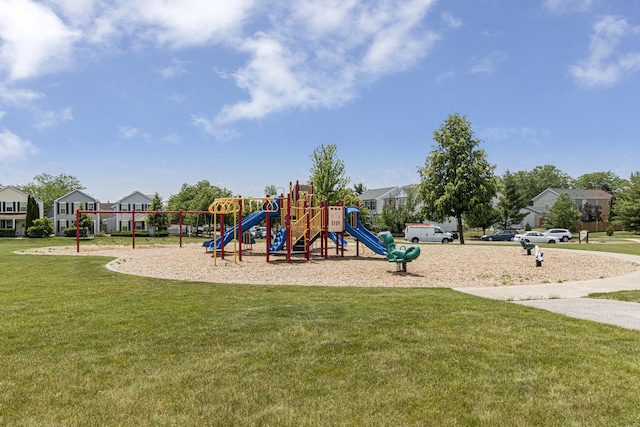 view of playground featuring a lawn