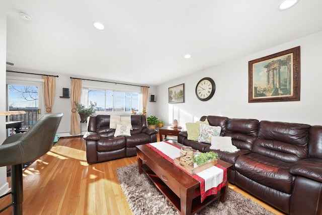 living room with light hardwood / wood-style flooring