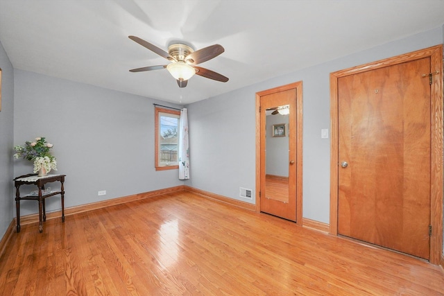 bedroom featuring ceiling fan and light hardwood / wood-style floors