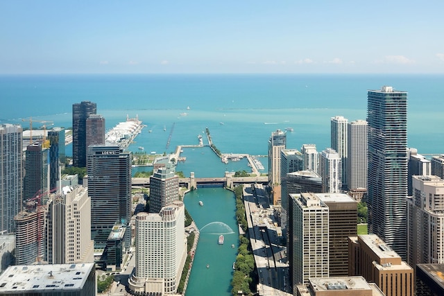 bird's eye view featuring a water view