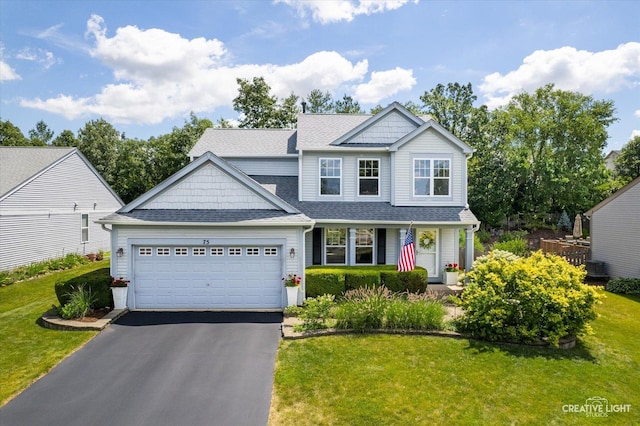 view of front of property with a garage and a front yard