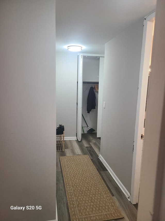 hallway featuring dark hardwood / wood-style flooring