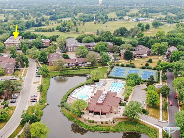 aerial view featuring a water view