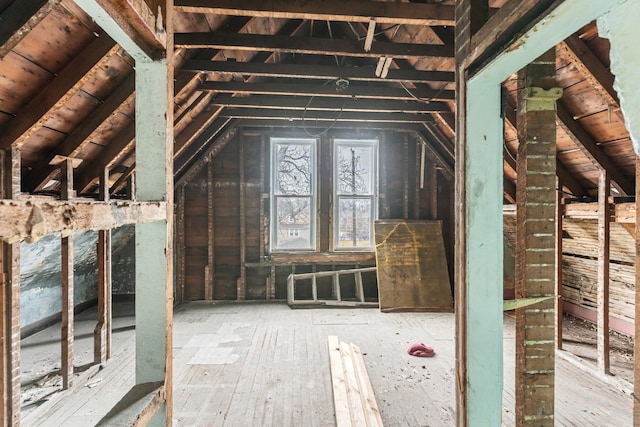 view of unfinished attic