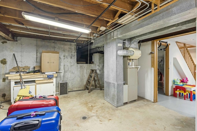 basement with heating unit