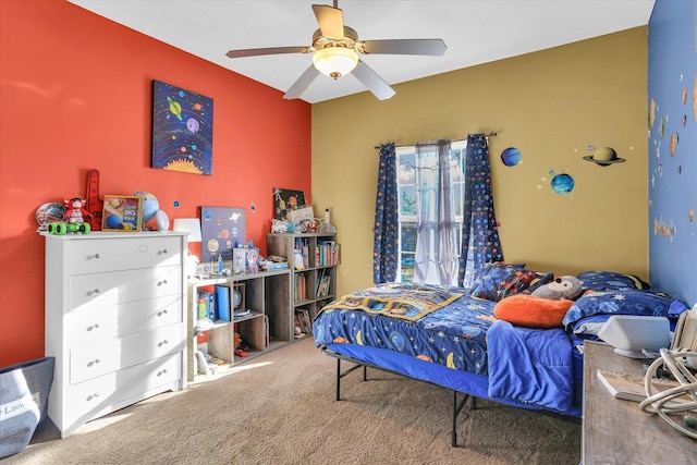 bedroom featuring carpet and ceiling fan