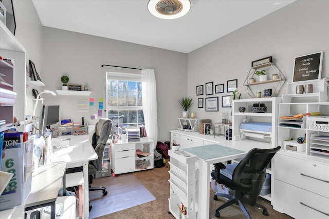 office with dark colored carpet