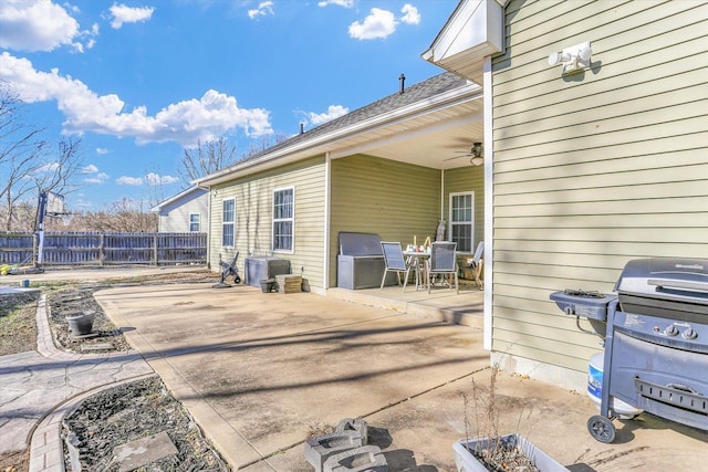 view of patio / terrace featuring ceiling fan