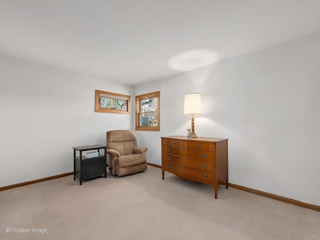 living area with light carpet