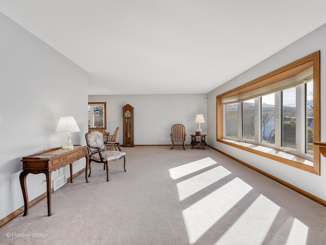 living area with light carpet