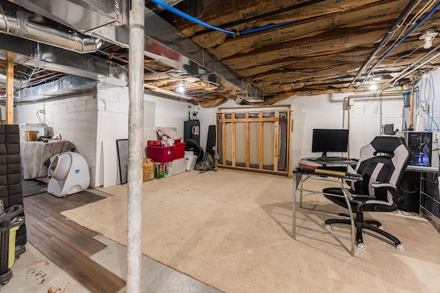 basement with water heater