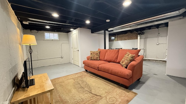 living room featuring concrete floors