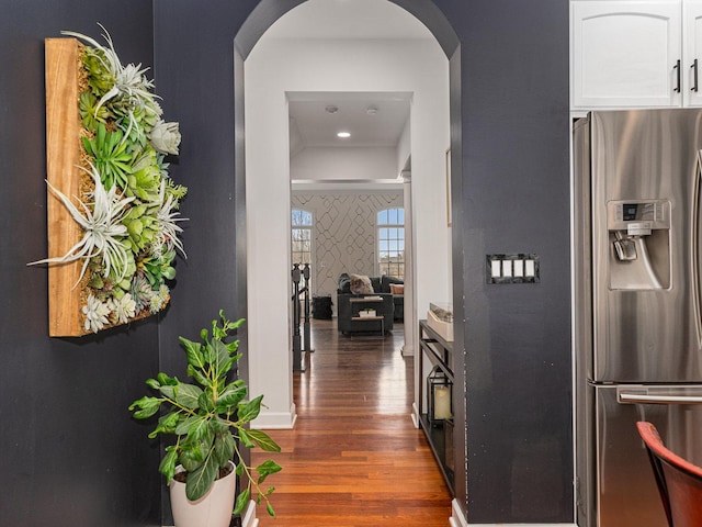 hallway featuring dark hardwood / wood-style flooring