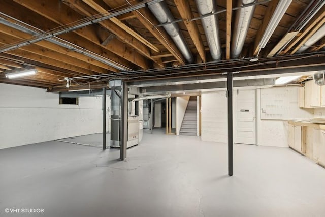 basement with heating unit