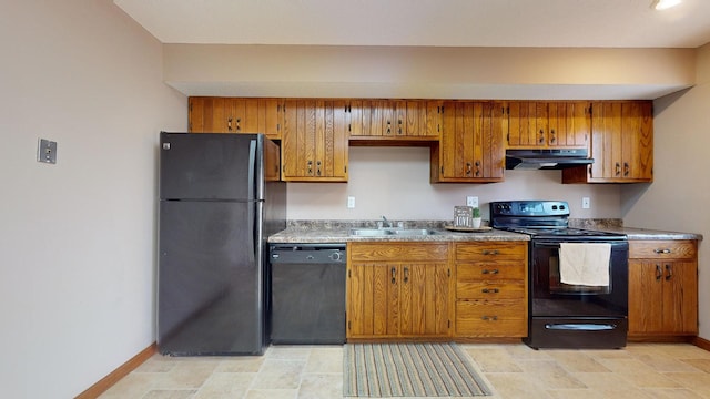 kitchen with sink and black appliances