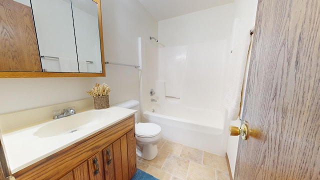 full bathroom featuring tile patterned floors, vanity, toilet, and shower / bathing tub combination