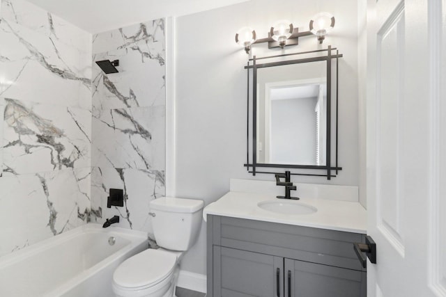 full bathroom with vanity, toilet, and tiled shower / bath combo