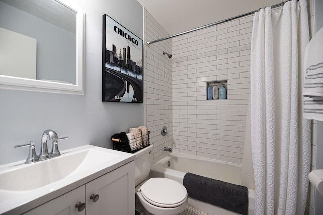 full bathroom featuring vanity, toilet, and shower / tub combo