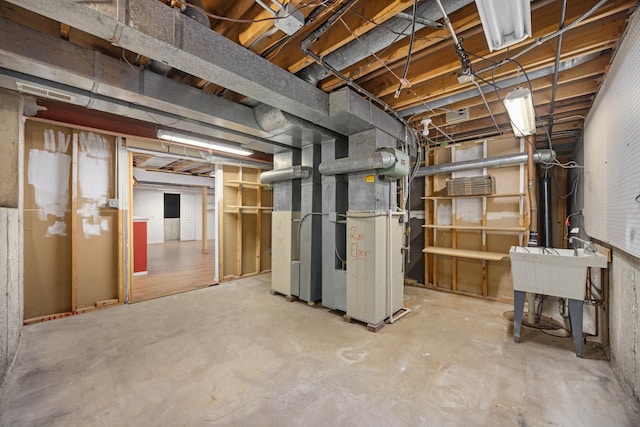 basement featuring heating unit