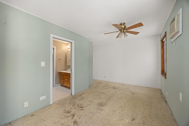 empty room with light carpet and ceiling fan