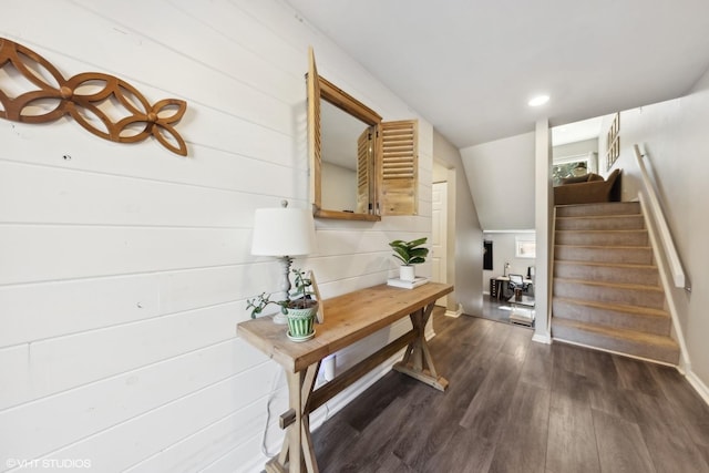 hallway with dark wood-type flooring