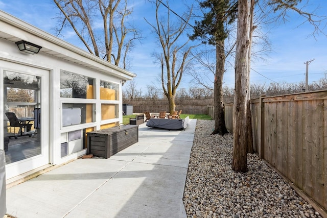 view of patio / terrace with a fenced backyard and an outdoor hangout area