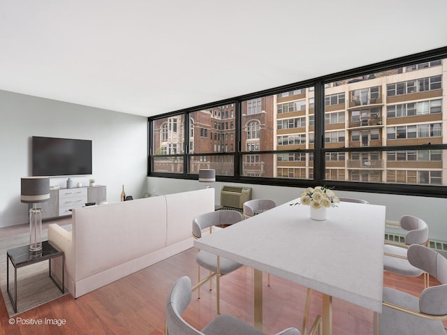 dining space with hardwood / wood-style floors