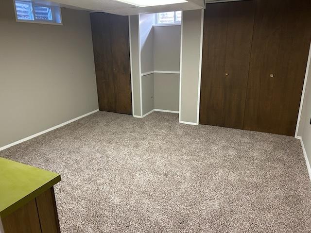 basement with light colored carpet