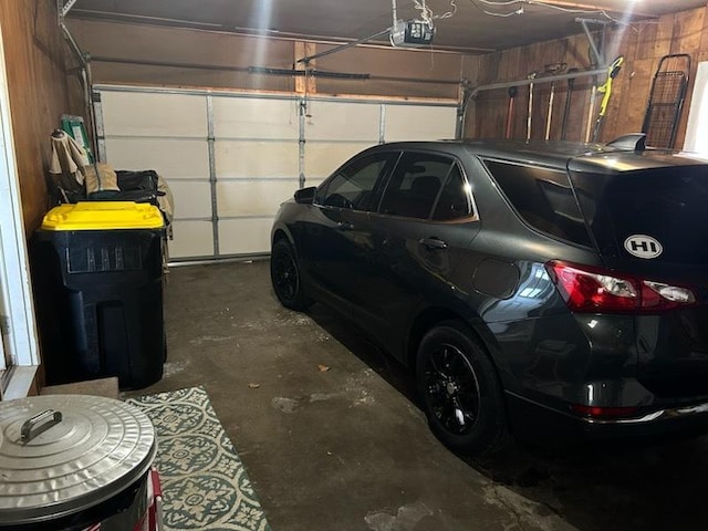 garage with a garage door opener