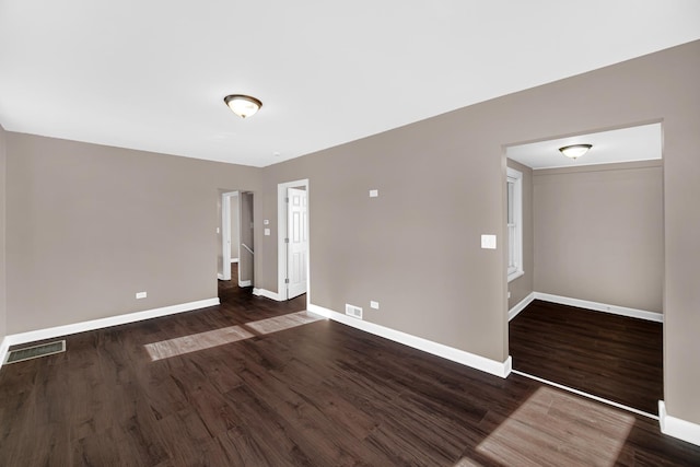 empty room with dark hardwood / wood-style floors