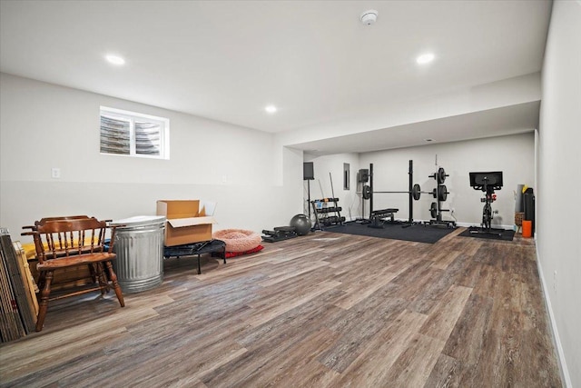 exercise area with hardwood / wood-style floors