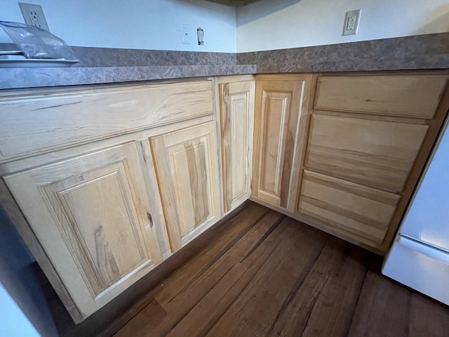 interior details featuring dark hardwood / wood-style flooring and light brown cabinetry