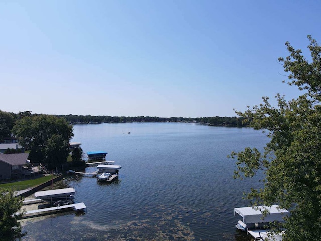 view of water feature with a boat dock