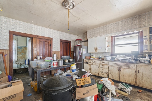 kitchen with stainless steel fridge