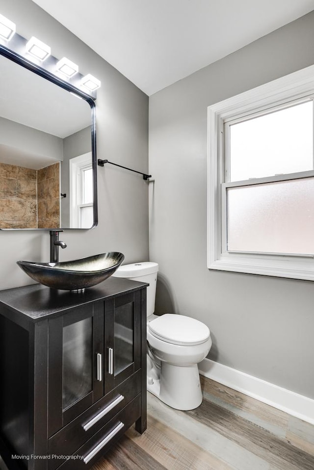 bathroom featuring vanity, hardwood / wood-style flooring, and plenty of natural light