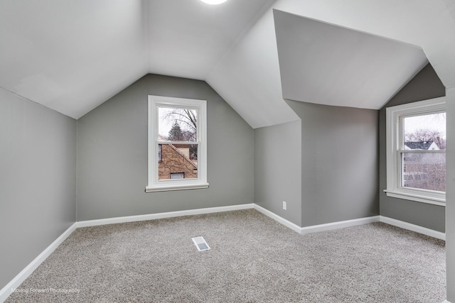 additional living space featuring carpet and lofted ceiling